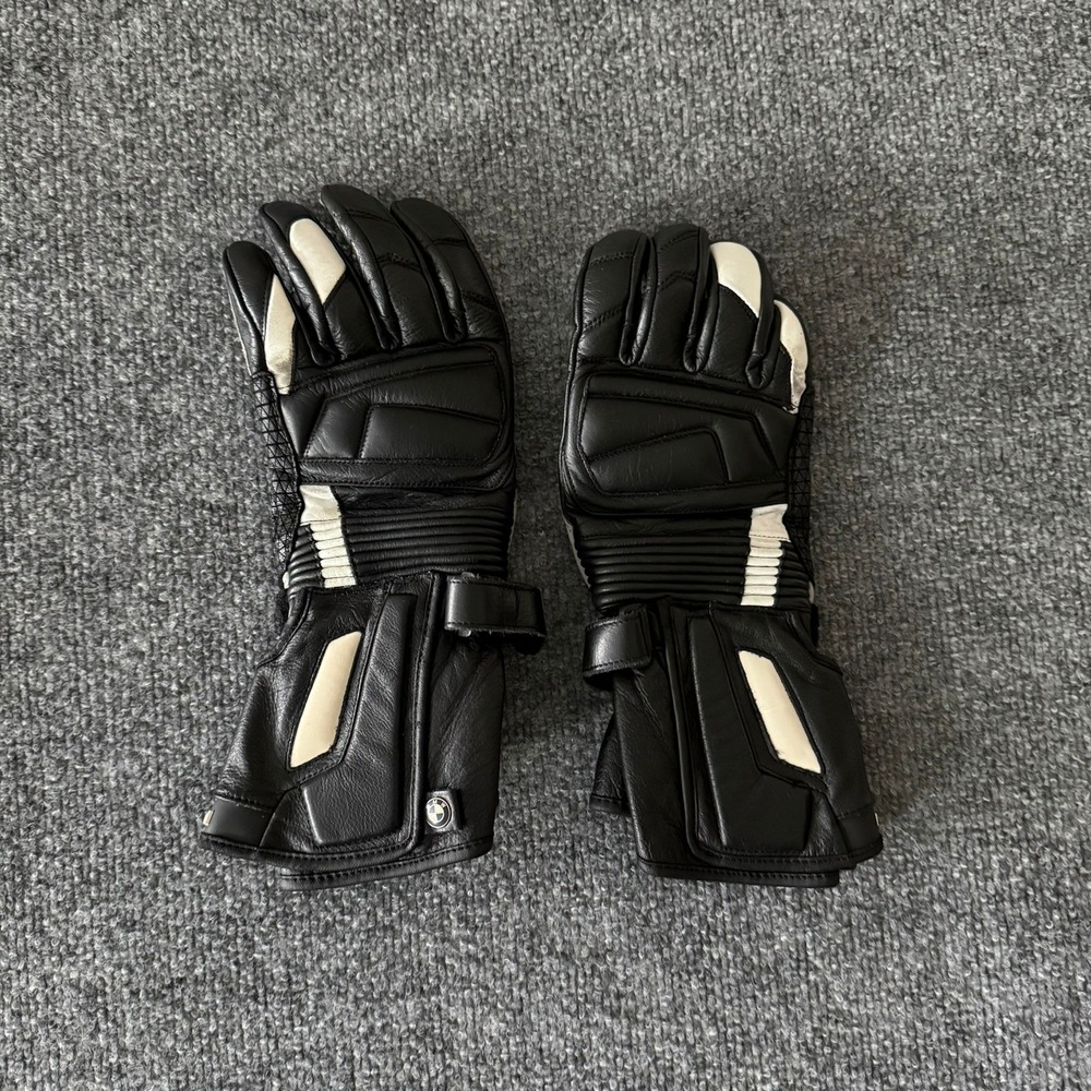 BMW Motorrad Pro Sport 3 Leather Motorcycle Gloves Black White Size 8-8.5